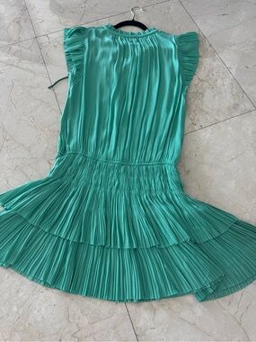 Pleated Teal Ruffle Tiered Dress